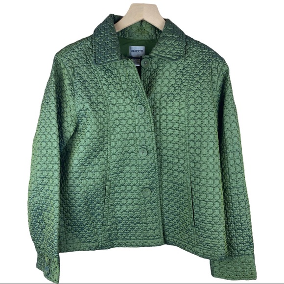 Chico's Jackets & Blazers - Chico’s Green Quilted Jacket Size 1 Medium US Sz 8